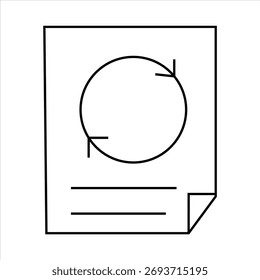 Icono de arte lineal que muestra un documento con una flecha circular, que indica un proceso, ciclo o repetición.