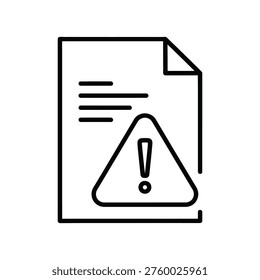A line art icon showing a document with a warning triangle and an exclamation mark, symbolizing a file error or an important alert.