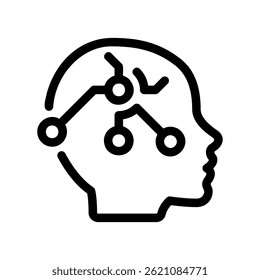 Line Art Icon of a Silhouette Head with Brain Circuitry for AI Concept