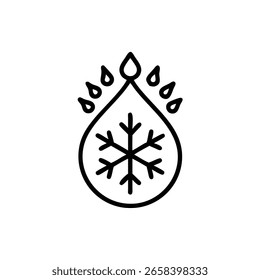 Icono de arte de línea copo de nieve dentro de la gota de agua con gotas que caen frío invierno