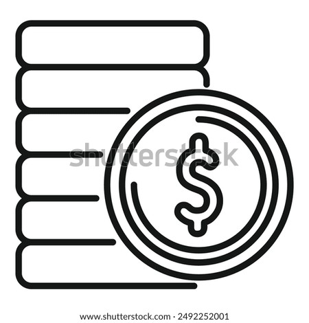 Line art icon of a stack of coins with a dollar sign illustrating savings and wealth creation