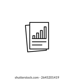Ícone de arte de linha de documentos empilhados mostrando o gráfico de crescimento