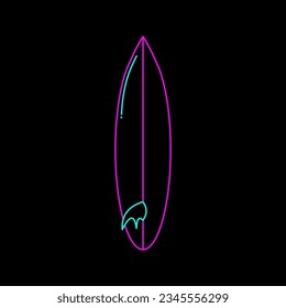 Line art icon of surf board, neon color