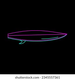 Line art icon of surf board side view, neon color