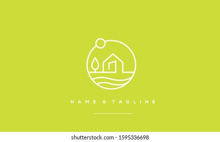 Line Art Icon Symbol Of House With Waves 