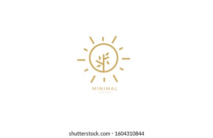 A line art icon symbol of a sun with a tree