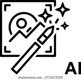 Ícone da arte de linha simbolizando a inteligência artificial, edição de fotos, aprimoramento e geração criativa.