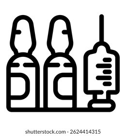 Line art icon of a syringe being filled from two medical vials, representing vaccination and healthcare