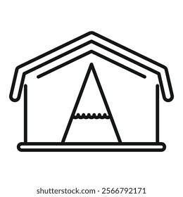 Line art icon of a tent with awning, perfect for representing camping and outdoor adventures