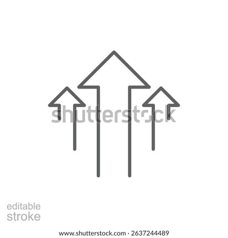 Line Art Icon of Three Arrows Pointing Up. Business Growth and Positive Trend Indicator. Editable Stroke Success Direction