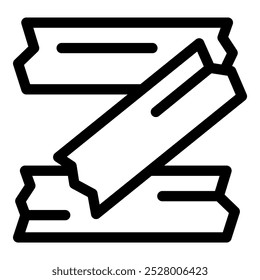 Line art icon of three chewing gum sticks being folded into a z shape