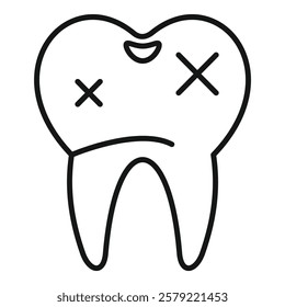 Line art icon of a tooth with cavities needing to be seen by a dentist