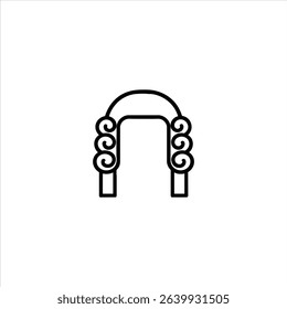 A line art icon of a traditional British-style judge's wig. Monochrome symbol for law, tradition, and the judiciary, isolated on a white background.
