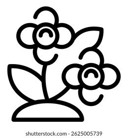 Line art icon of two blooming flowers growing from the soil