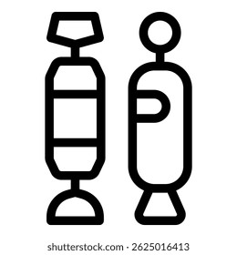 Icono del arte de la línea de dos pedazos del caramelo envueltos en papel de aluminio, mostrando diversas Formas y estilos de empaquetado