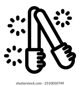 Line art icon of two hands holding firework bengal lights celebrating a holiday
