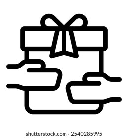Ícone de arte de linha de duas pessoas segurando uma caixa de presente, perfeito para representar presentes