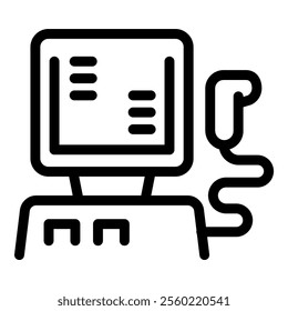 Line art icon of an ultrasound machine displaying medical scan results