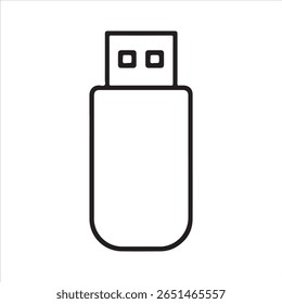 Ícone Line-art de uma unidade flash USB isolada em branco.