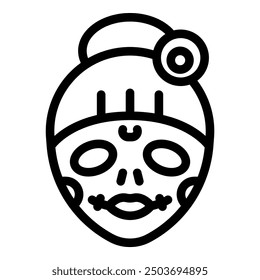 Line art icon of a woman wearing calavera makeup for the day of the dead celebration