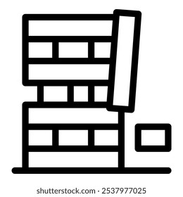 Line art icon of a wood block stacking game with one block missing causing the tower to fall
