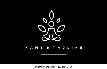 A line art icon of a Yoga person with a tree 