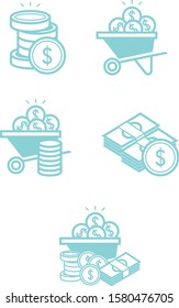 Line art icons illustrating money and coins