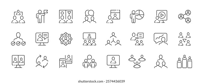 Line art icons for teamwork collaboration and communication strategies. Vector icon