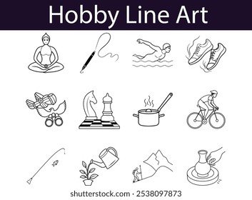 Ícones de arte de linha de vários hobbies