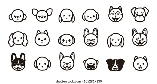 
Line art, icons, various types of dogs.