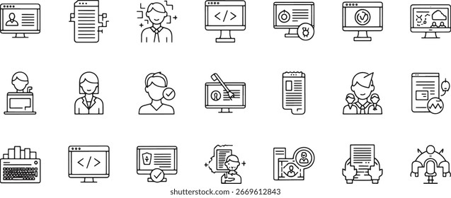 Iconos de arte de línea para el desarrollo de Sitios web y soluciones digitales
