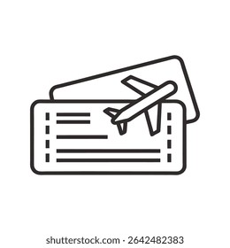 Line Art Illustration of Airplane Tickets Boarding Pass Travel Documents Airfare Flight Booking Reservation Icon Symbol Black and White Simple Minimalist Design