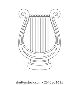 Ilustração de uma antiga lira grega. Perfeito para materiais educacionais com temas musicais, projetos históricos e páginas de cores.