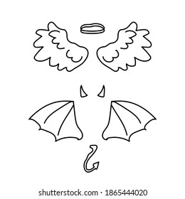 Line art illustration angel and devil wings design