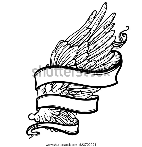 Line Art Illustration Angel Wing Ribbon Stock Vector (Royalty Free ...