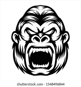 a line art illustration of an angry gorilla's head