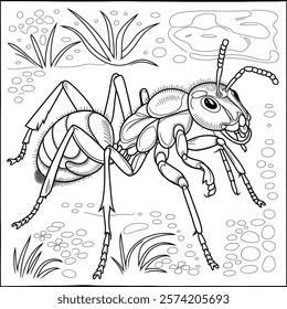 a line art illustration ant coloring page 