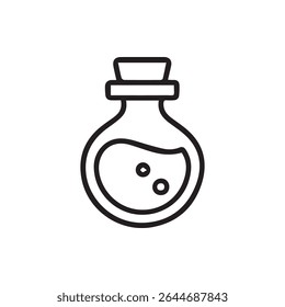 Line art illustration of an apothecary bottle filled with a liquid substance. Ideal for science, alchemy, or mystery related designs.