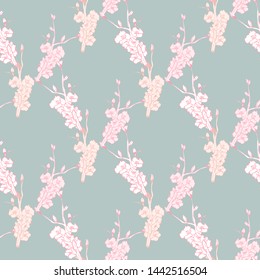 Line art illustration apple or peach brunch tree backdrop.Floral organic background. Vintage floral pattern