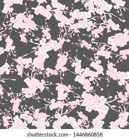 Line art illustration apple or peach branch tree backdrop.Floral organic background. Vintage floral pattern