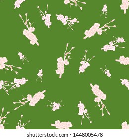 Line art illustration apple or peach brunch tree backdrop.Floral organic background. Vintage floral pattern