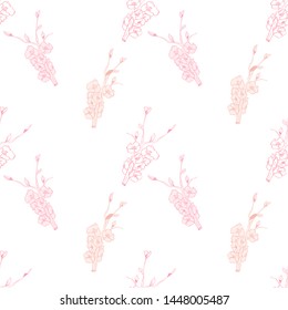 Line art illustration apple or peach brunch tree backdrop.Floral organic background. Vintage floral pattern