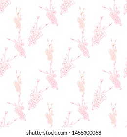 Line art illustration apple or peach brunch tree backdrop.Floral organic background. Vintage floral pattern - Shutterstock ID 1455300068