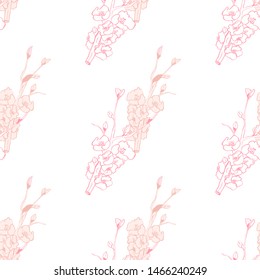 Line art illustration apple or peach brunch tree backdrop.Floral organic background. Vintage floral pattern