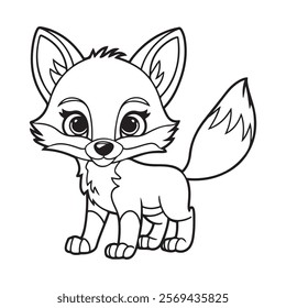 line art illustration of a baby fox