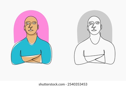 Line art illustration of a bald man pepole