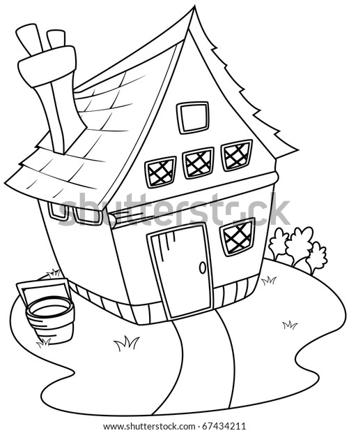 Line Art Illustration of a Barn House (Coloring Page)