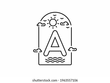 Line art illustration of beach with A initial name design