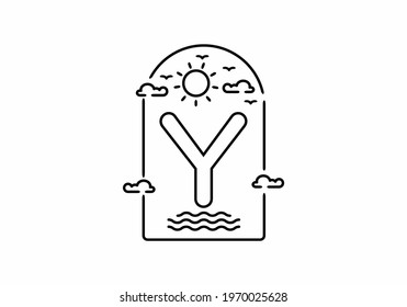 Line art illustration of beach with Y initial name design