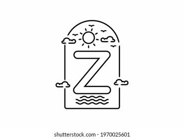Line art illustration of beach with Z initial name design